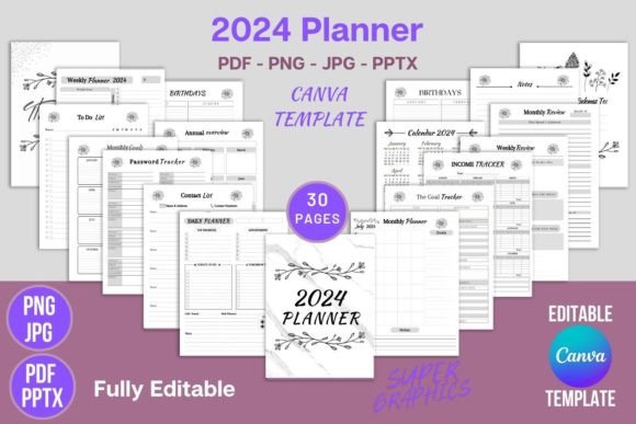 Download 2024 Planner Editable Canva Template KDP - 2024 planner Collection