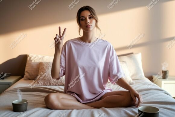 Download Peaceful Woman Peace Sign Bedroom Mockup - Bedroom mockup Collection
