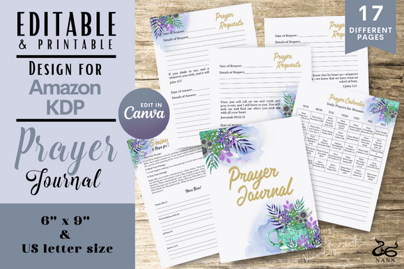 Download 17 Prayer Journal/Editable/Printable/KDP - Prayer journal Collection