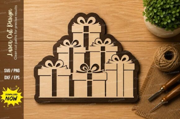 Download Stacked Christmas Gifts Laser Cut SVG - Christmas gifts Collection
