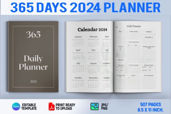 Download 365 Days 2024 Planner Canva Template - 2024 planner Collection